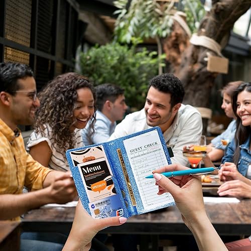 Miniatura 104 de ACdream - Libretas de servicio para camarero, cuaderno de recibos de comensales, bonito organizador de piel, cartera para dinero, para presentar AB