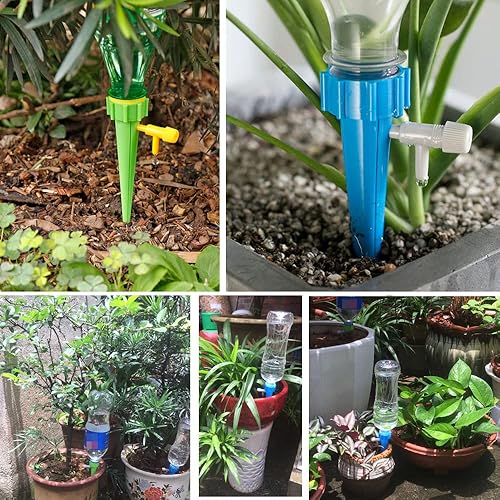 Miniatura 4 de Picos de riego automático para plantas de interior y exterior, paquete de 12 botellas de plástico, sistema de riego por goteo de jardín con válvula