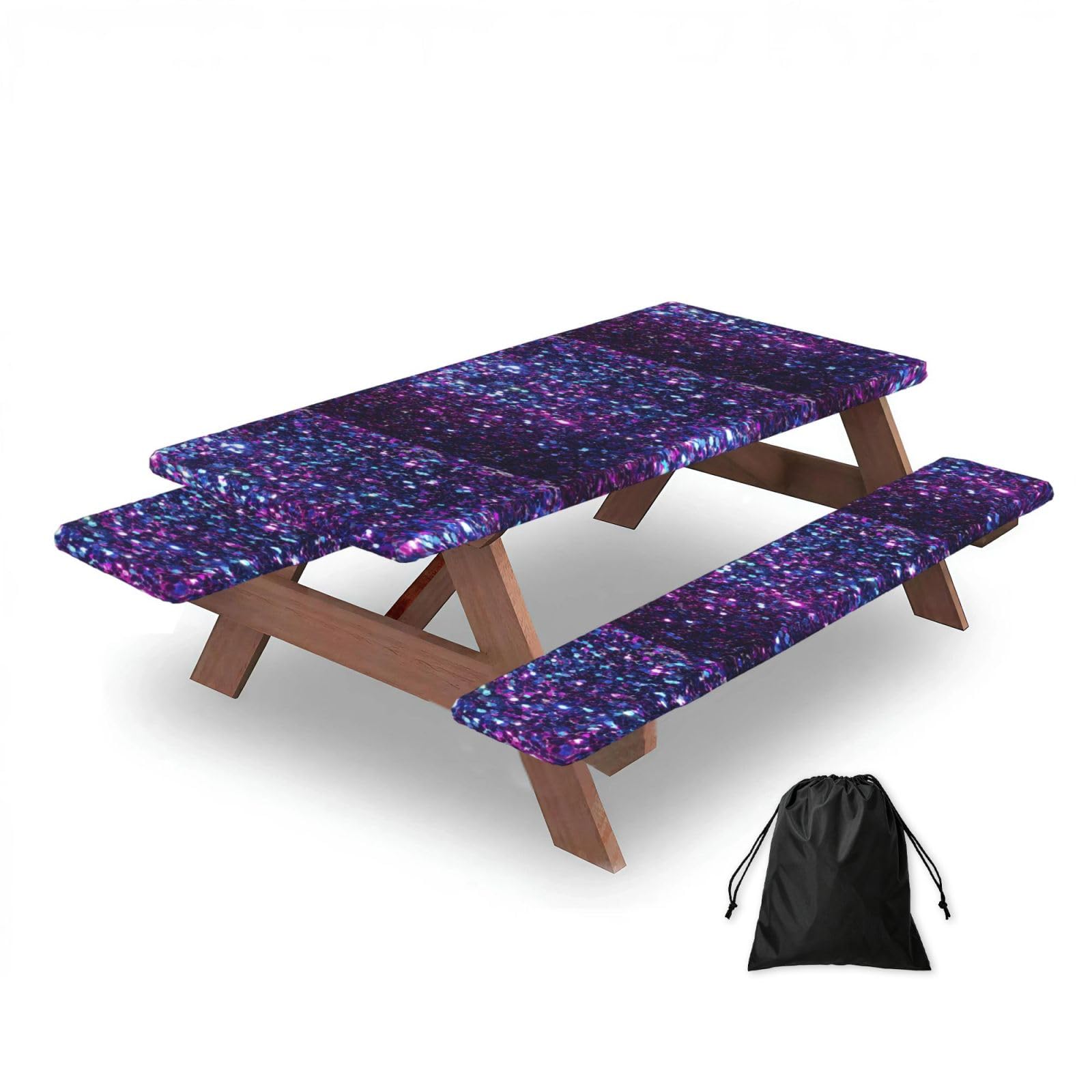 Dopklna As Picture Glitter, Picnic Table Cover With Bench Covers -Waterproof Elastic Fitted Tablecloth For Garden Camping Patio 76X152cm