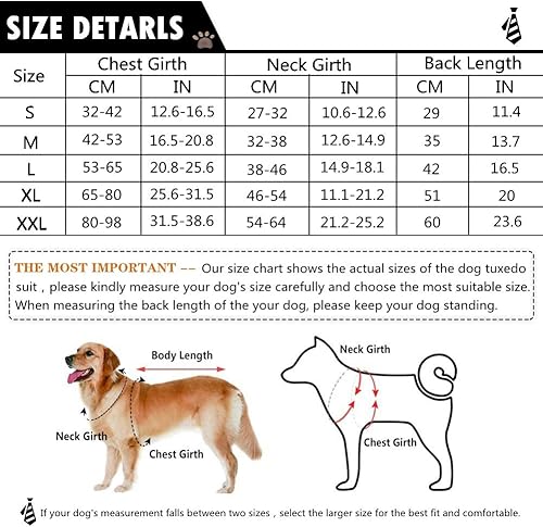 Miniatura 6 de QBLEEV Esmoquin para perros medianos, juego de traje y bandana, esmoquin de Navidad para perro, camisa formal de boda con cuello de corbatín