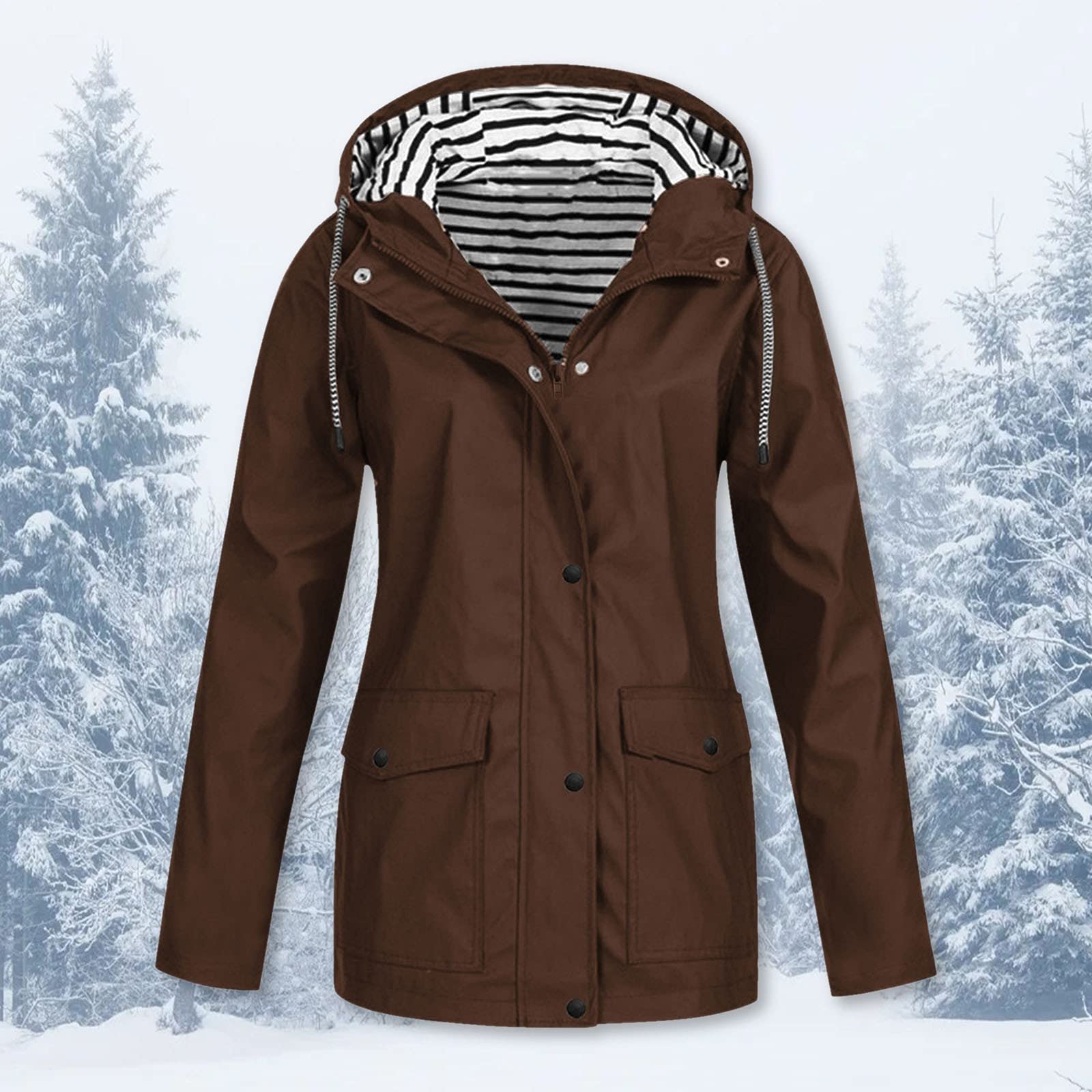 Generisch Frauen Plus Size Windjacke mit Lässiger fester Mantel Outdoor wasserdicht winddicht mit Taschen Jacken