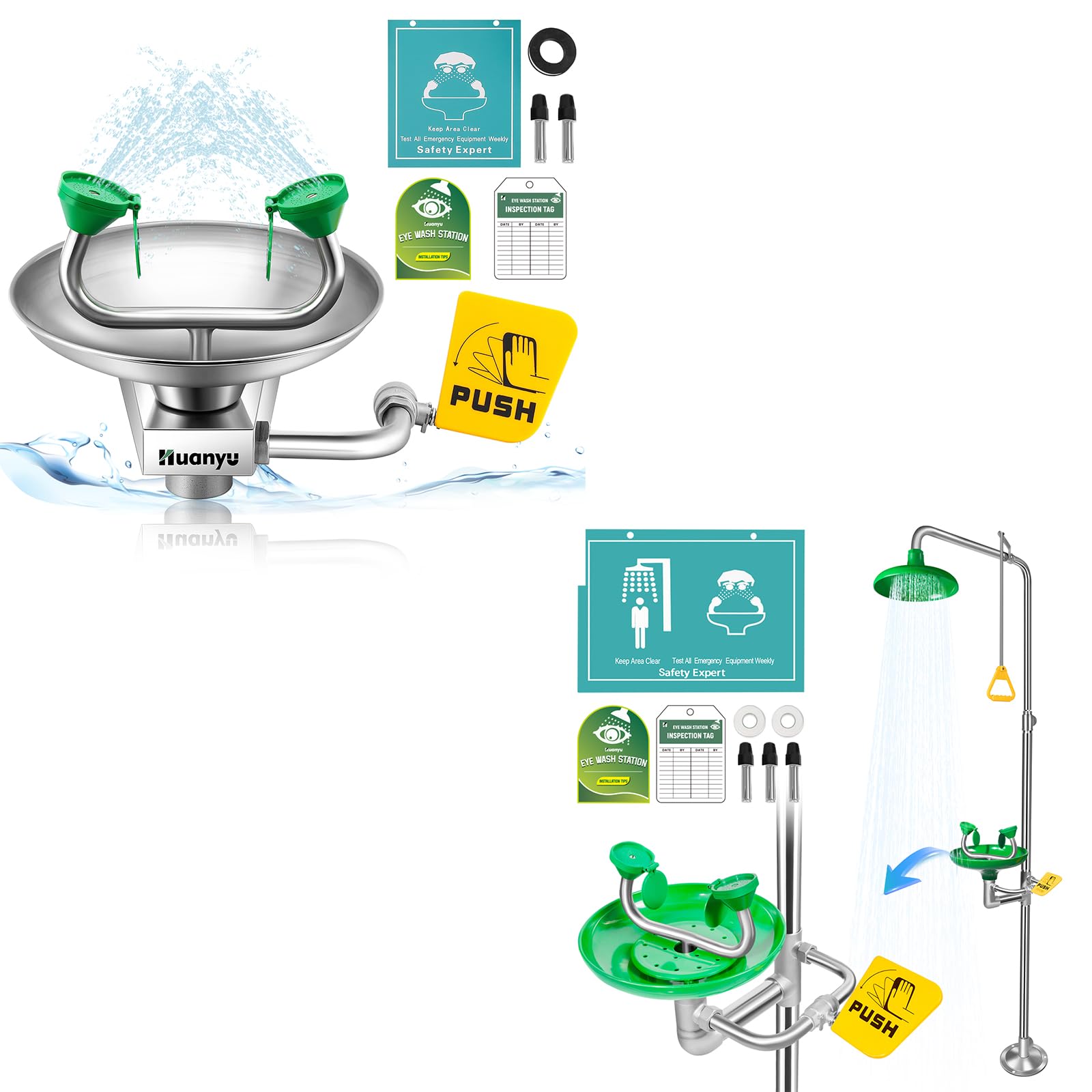 Huanyu Wall Mounted Eye Wash Station (1301 * 1) + Eye Wash Station with Shower (1104 * 1)