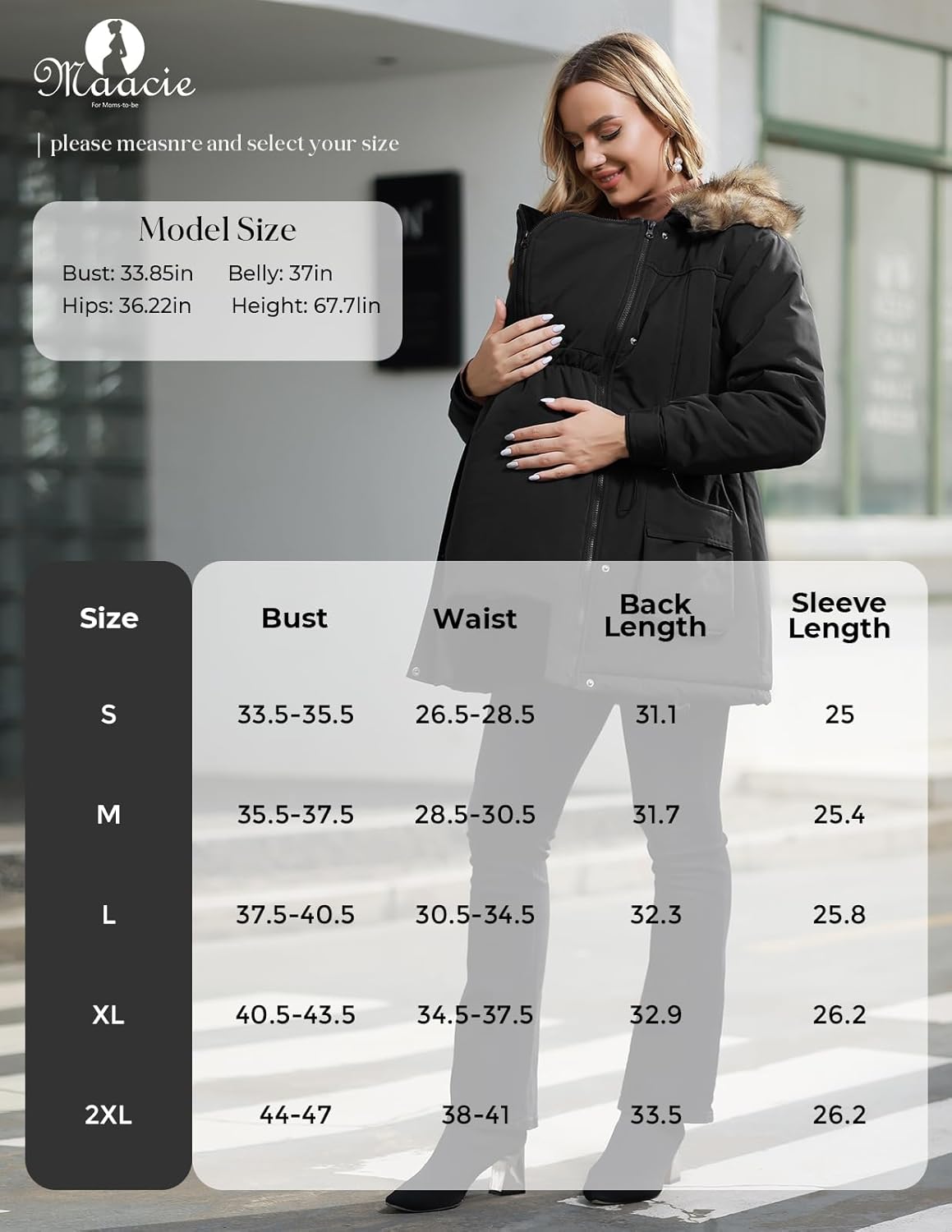 Maacie Maternity Winter Coat,3 In 1 Thickened Jacket,Fleece Lined Warm Hooded Outwear With Pockets - Image 5