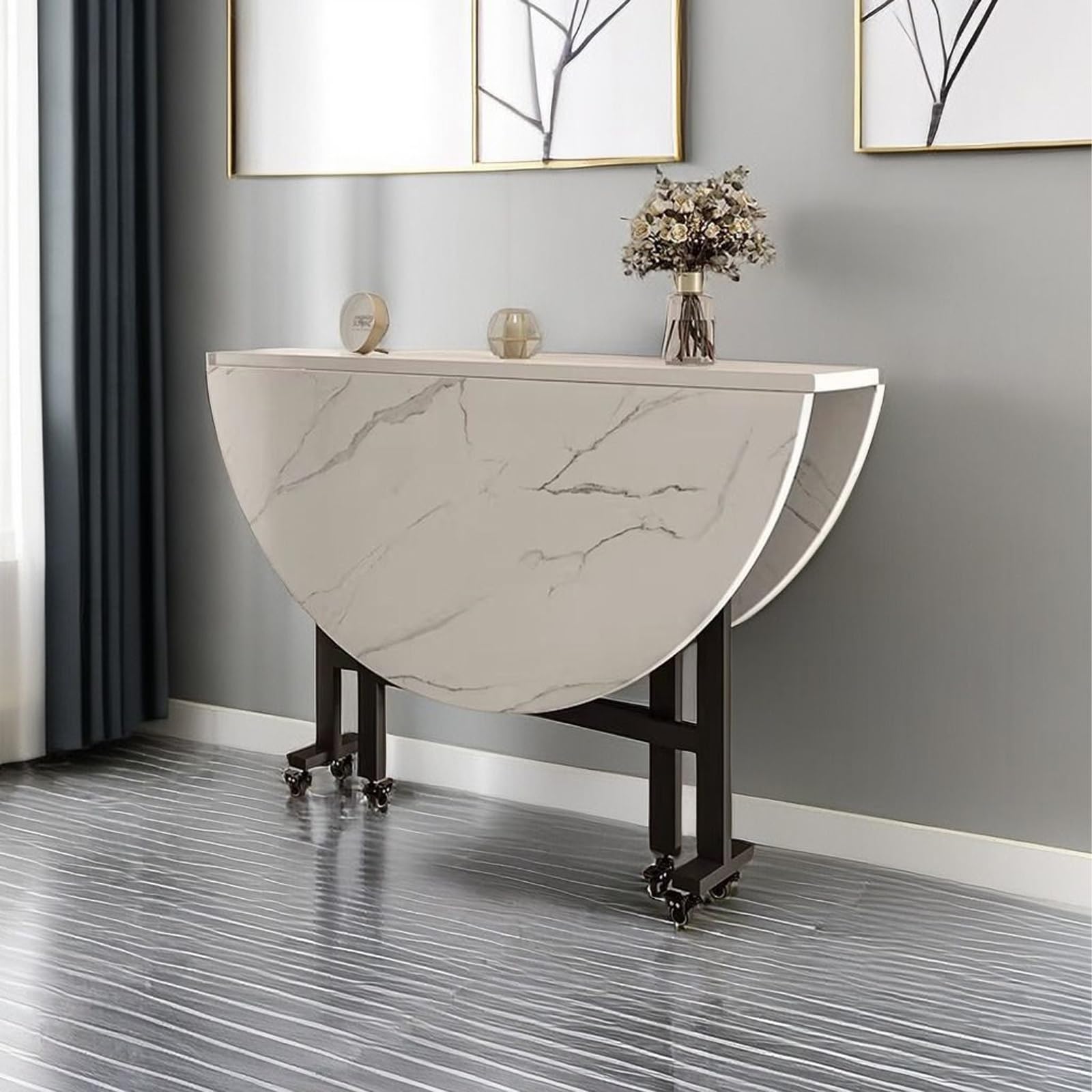 Table ronde extensible 6 roulettes pour gain de place optimal