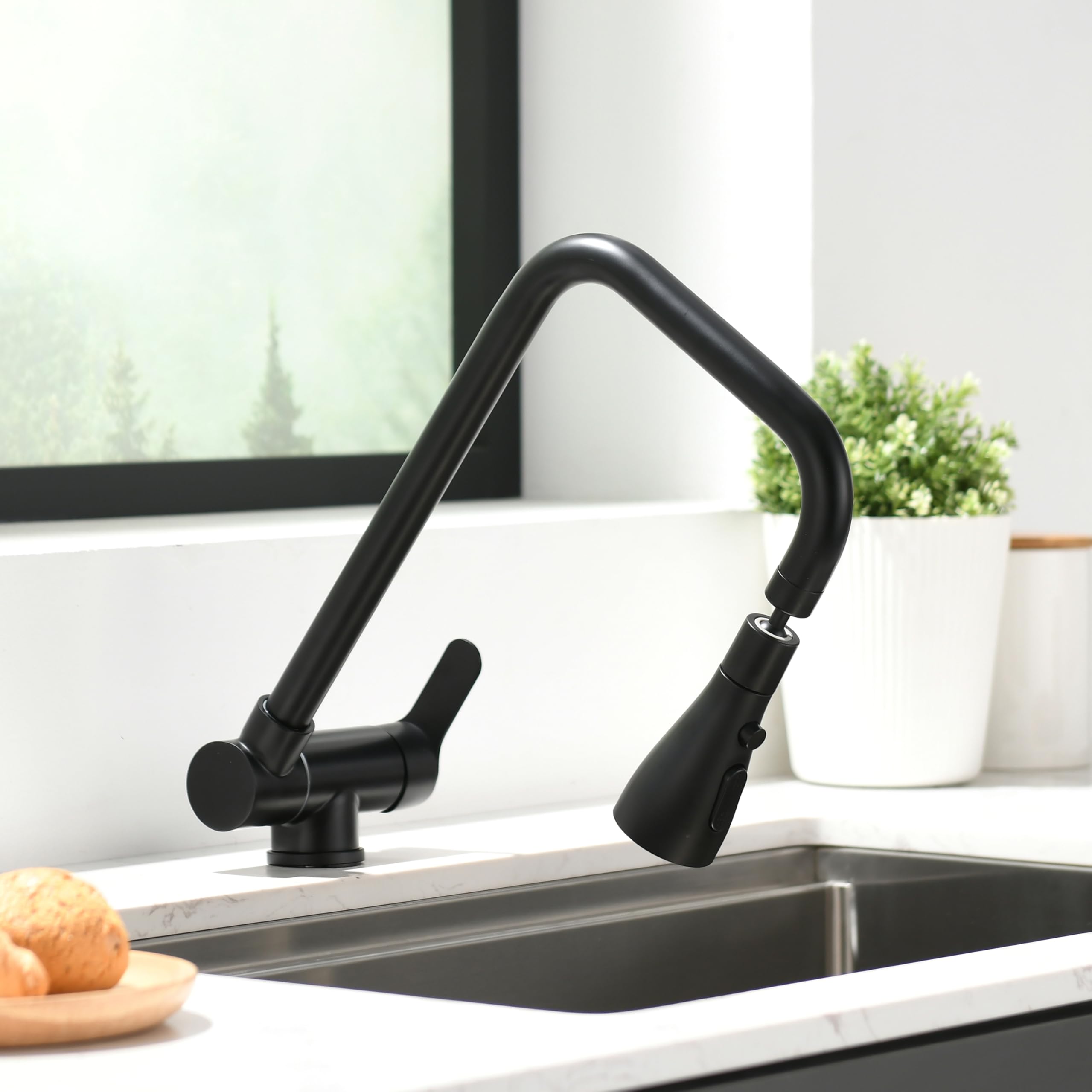 Rubinetto Cucina Abbattibile Sottofinestra,rubinetto Cucina Pieghevole 3 Modalità Di Scarico Dell'acqua,miscelatore Sottofinestra Cucina Rubinetti Da Cucina Acciaio Inox 304 (nero)