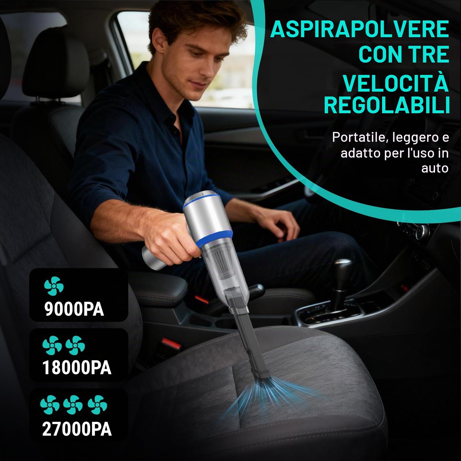 Yomile Aspirabriciole Senza Fili, 27000PA 4 in 1 Aspirapolvere per Auto Portatile,Aspiratore e Soffiatore con Motore Brushless Mini Aspirabriciole Senza Fili Potente per Auto Casa (Silver)