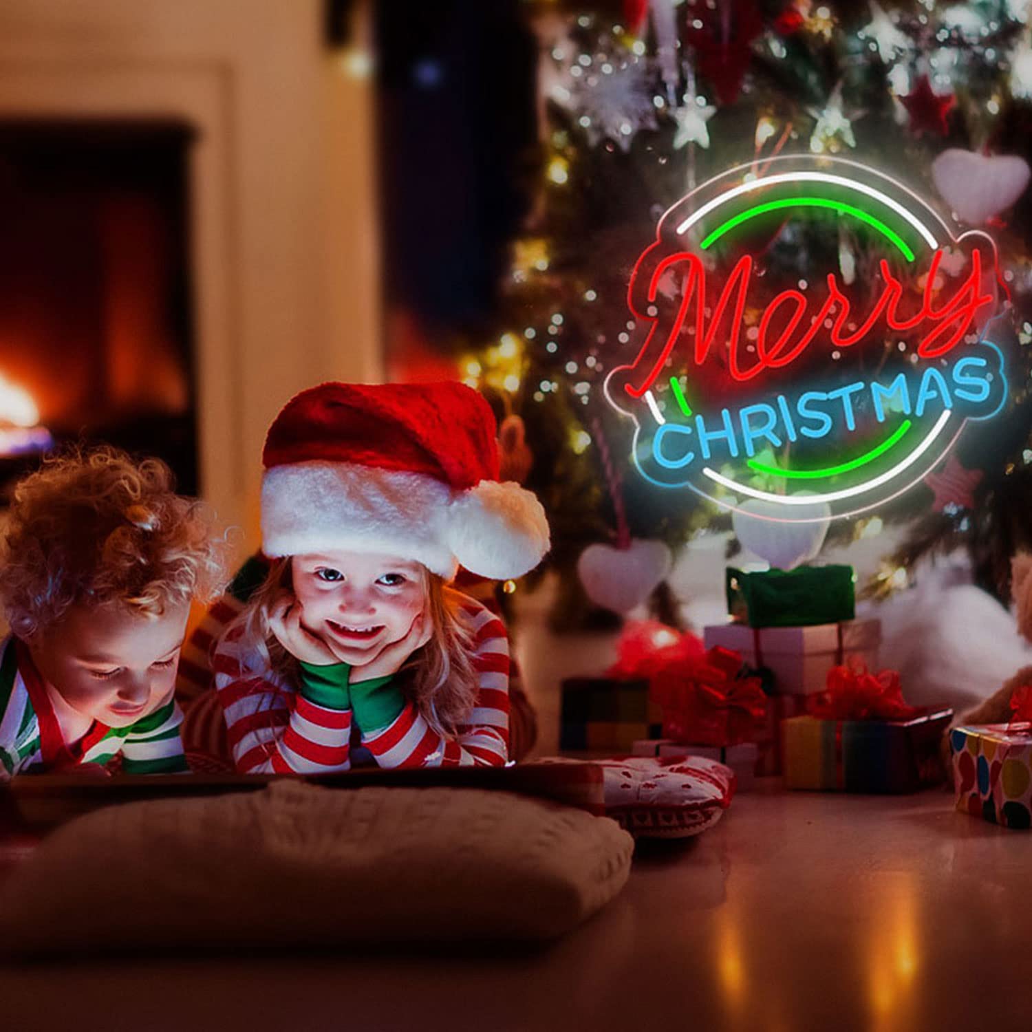 SAAWOODEEKAA Merry Christmas Neon Signs for Wall Decor, Merry Christmas Neon Light Sign LED Wall Signs for Home Decoration Indoor Gift