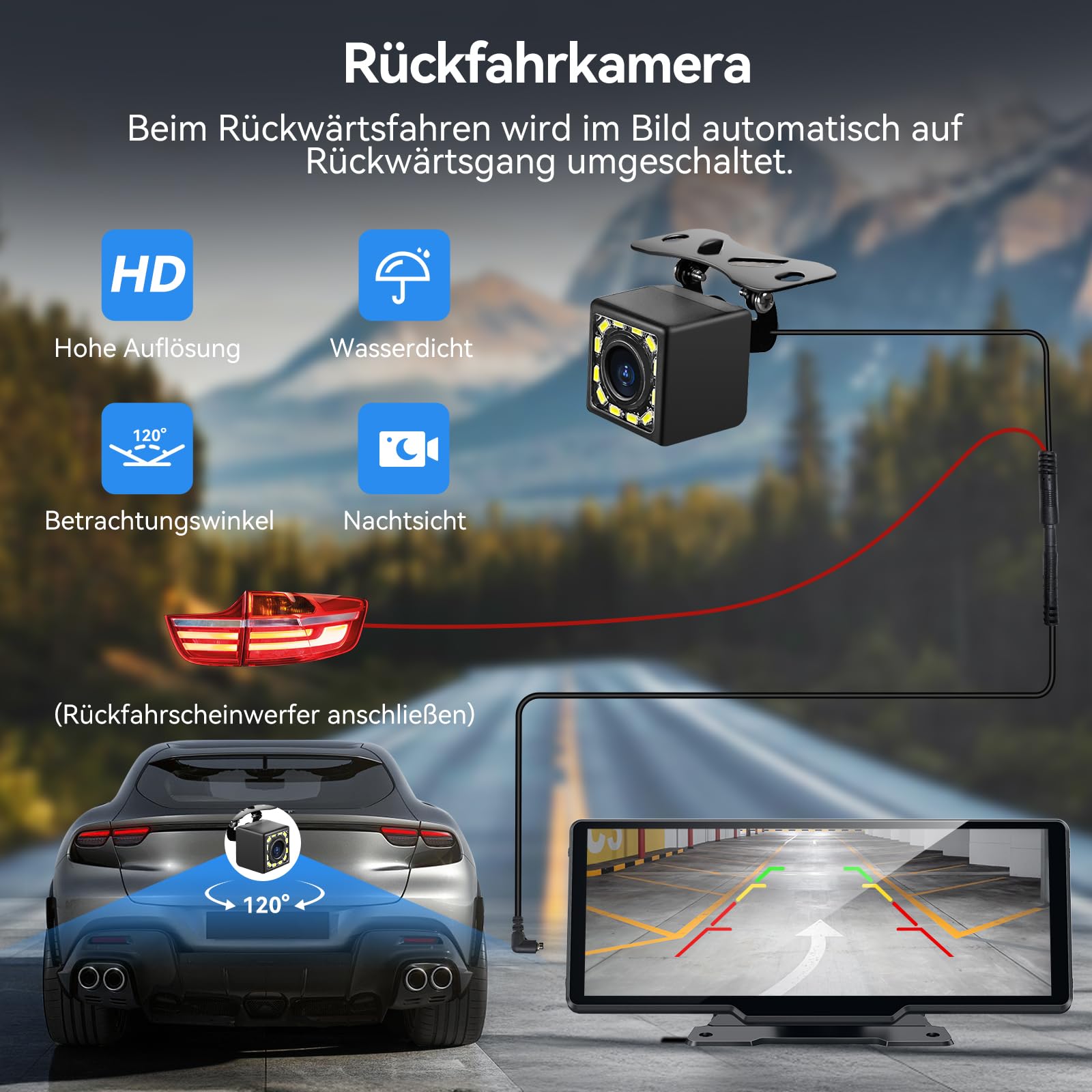 CarPlay & Android Auto Display Car Stereo, Apple Carplay Display mit rückfahrkamera, 10.6" IPS-Touchscreen, OTA-Updates, Airplay, Super Link, GPS Navigation, Siri &G00gle, BT-Audio, FM, AUX