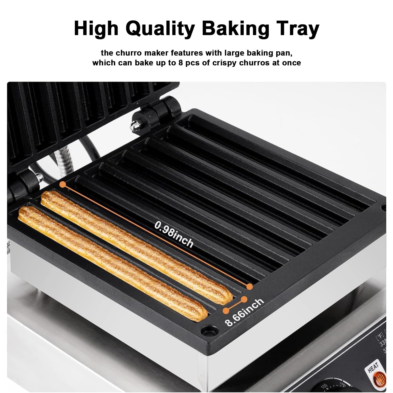 Macchina elettrica per churros, piastra per waffle antiaderente da 1750 W con temperatura e timer regolabili, macchina per ciambelle alla frutta latina, prepara 8 fette di churros in pochi minuti.