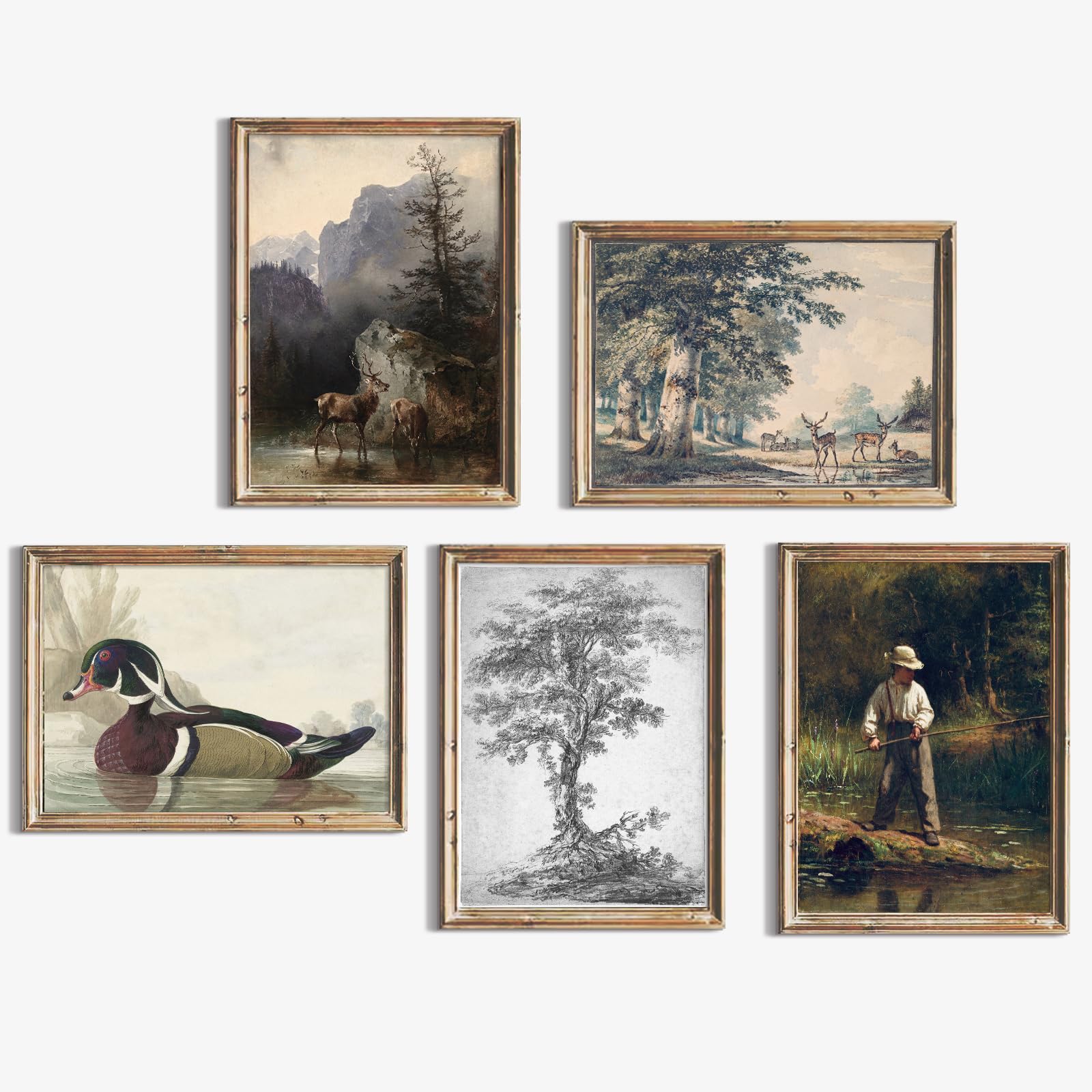 Boys Room Wall Art Vintage Nursery Canvas Wall Decor Hunting Kids Children Art Posters Nature Toddler Decor Rustic Tree Pictures Woodland Deer Prints