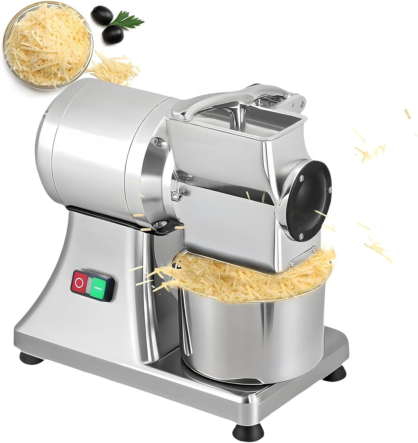 550W Stainless Steel Commercial Electric Cheese Grater,Cheese Grater Shredder Salad Maker,with Stainless Steel Bucket,for Block Cheese Shredder 88 Lbs/Hour