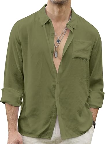 Miniatura 2 de CTU Camisa casual de verano con botones para hombre, manga larga, color sólido, camisas de playa