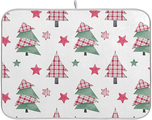 Christmas Trees and Stars Dish Drying Mat Drying Rack Kitchen Counter Dish Drainer Pad Tapete Para Cocina 16'' x 18''