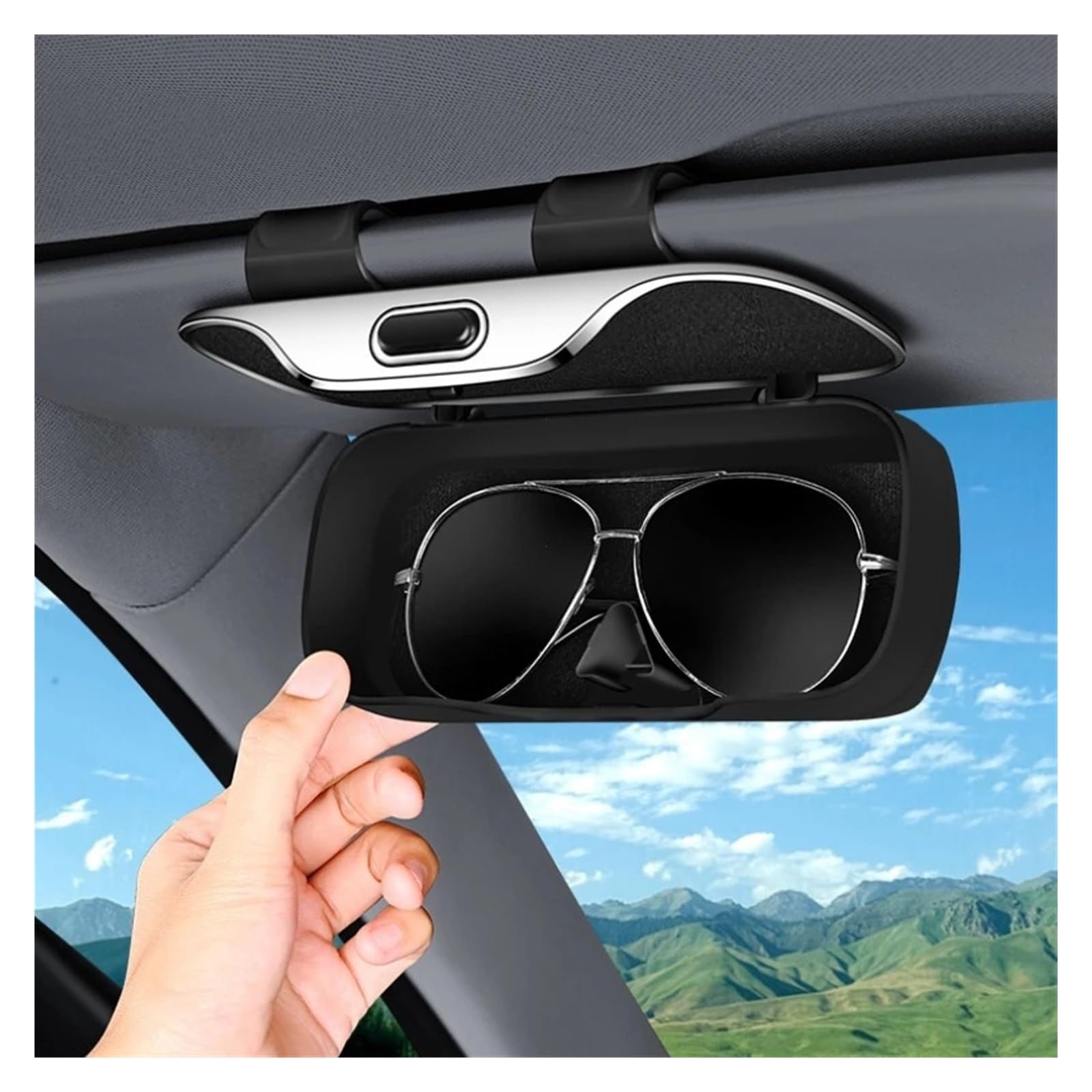 Tragbare Schalter Drücken Auto Gläser Box Stabile Stoßfest Sonnenbrille Halter ABS Expansion Raum Brillenetui Sonnenblende Brillenetui Für Auto(Black)