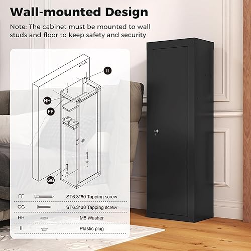 Miniatura 4 de Caja fuerte para 8 armas, gabinete de seguridad para rifles y pistolas del hogar, gabinete de pistola de acceso rápido con estante de almacenamiento