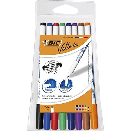 BIC Velleda 1721 Whiteboard Pens - Assorted Colours, Pouch of 8