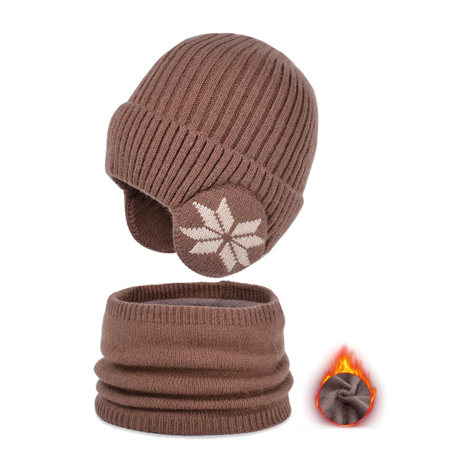 SANGXIU 2PCS Children Inner Plush Trapper Hat with Neck Warmer Set Winter Kids Outdoor Cycling Climbing Hat Warm Trapper Hat Brown