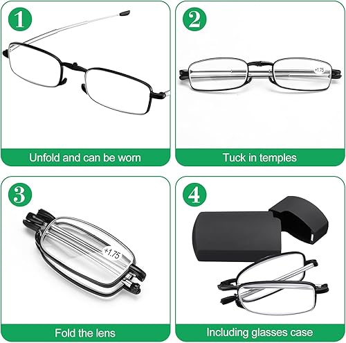 Miniatura 4 de Coume Paquete de 6 lentes de lectura plegables, bloqueo de luz azul con funda magnética, lectores plegables de bisagra de resorte para hombres y