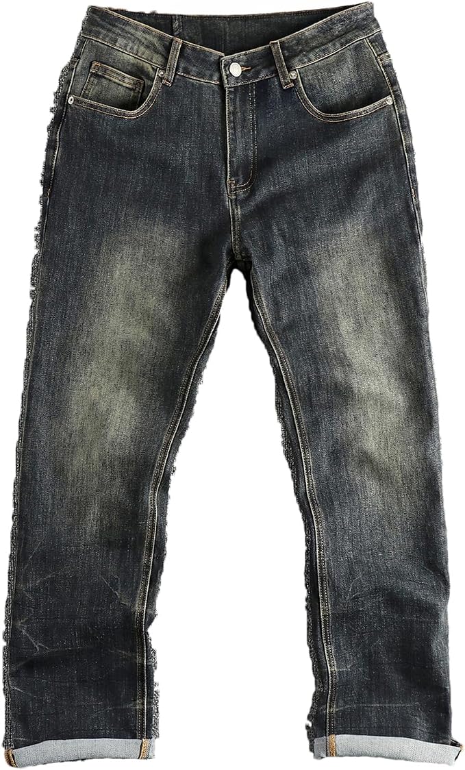 Men's Jeans Vintage Wash Slim Straight Leg Denim Trousers Vintage Streetwear Long Casual Trousers