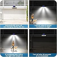 Vista 6 de AmeriTop Luces solares para exteriores, de 800 lúmenes, inalámbricas, con sensor de movimiento solar LED, 3 cabezas ajustables, iluminación