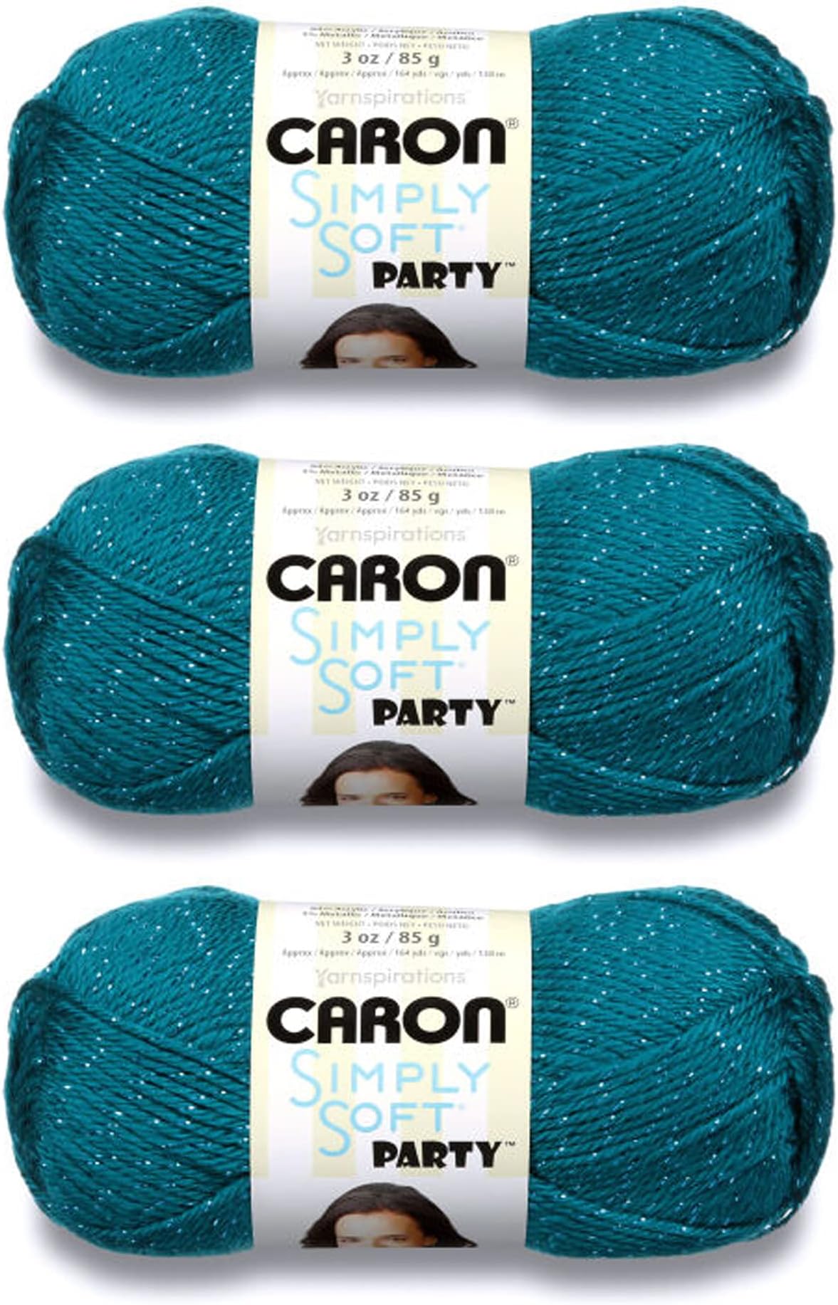 Simply Soft Party Teal Sparkle Yarn - 3 Pack of 85g/3oz - Acrylic - 4 Medium (Worsted) - 164 Yards - Knitting/Crochet