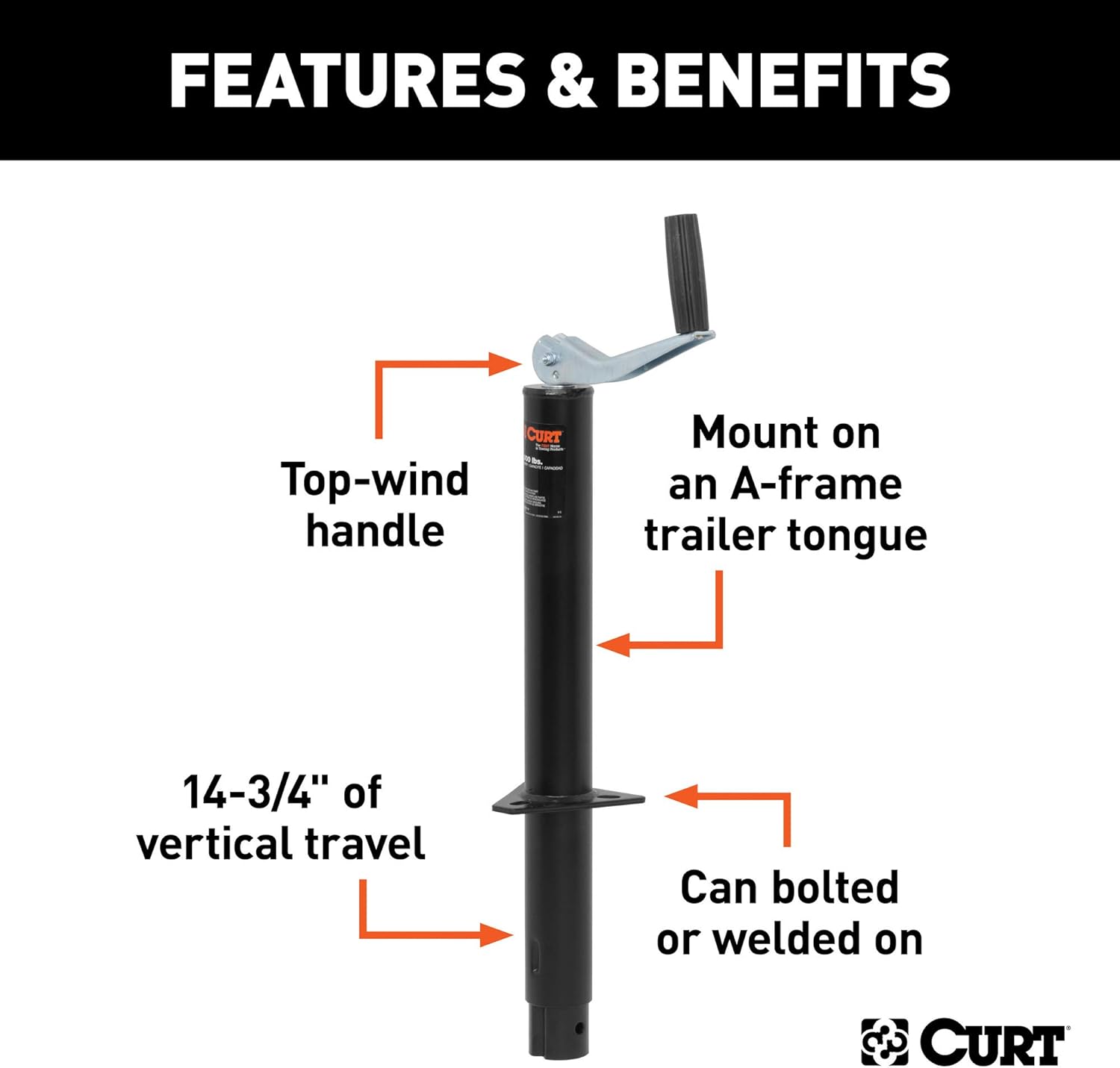 Get Popular Offer CURT 28203 A-Frame Trailer Jack, 2,000 lbs, 14-3/4 Inches Vertical Travel