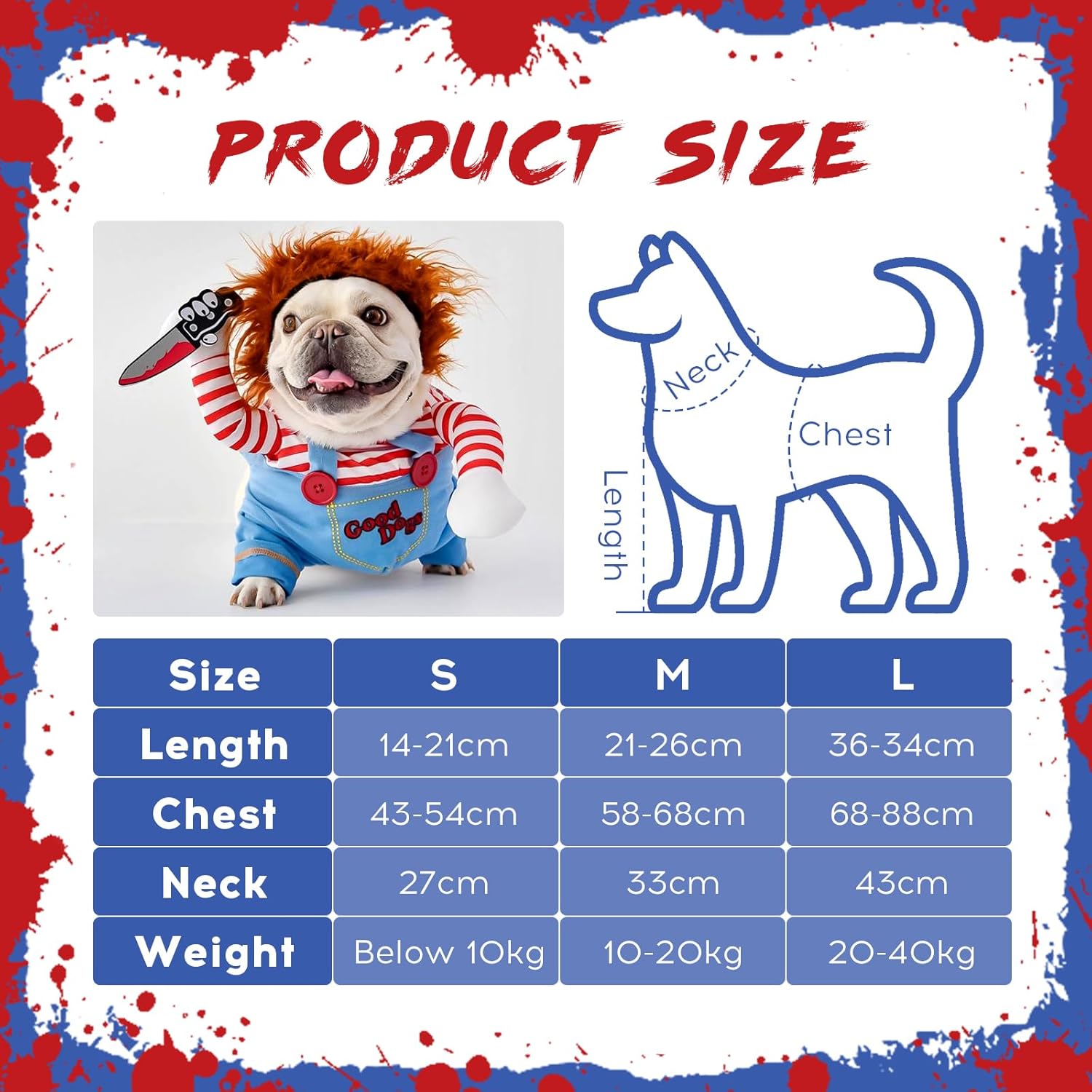 Pet Deadly Doll Dog Costumes, Funny Pets Cosplay Costume Halloween Dog Clothes Party Costume for Small Medium Large Dogs