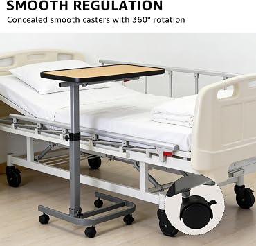 Overbed Table with Wheels & Tilting Top, C-Shaped Height Adjustable Bedside Table (9 Levels), Rolling Sofa Side Desk for Laptop Work, Reading, Meals, and Elderly Care