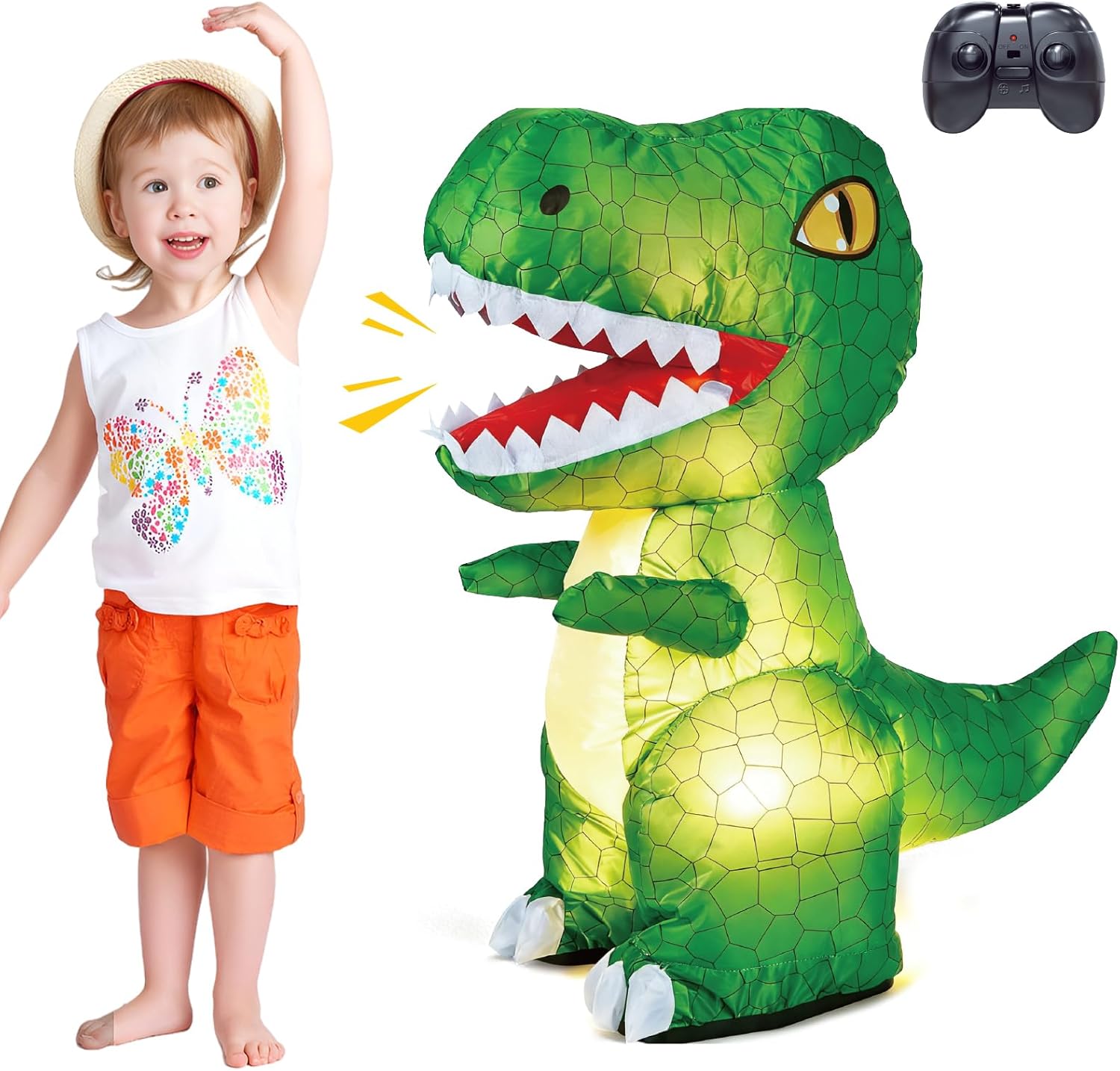 Remote Control Inflatable Dinosaur Toys - 2.4GHz RC Dinosaur with Sound Light 360°Rotation Walking - Interactive Dinosaur Car Set Birthday Gifts for Kids Toddler Boys Girls Age 3 4 5 6 7 8 9 10 11 12