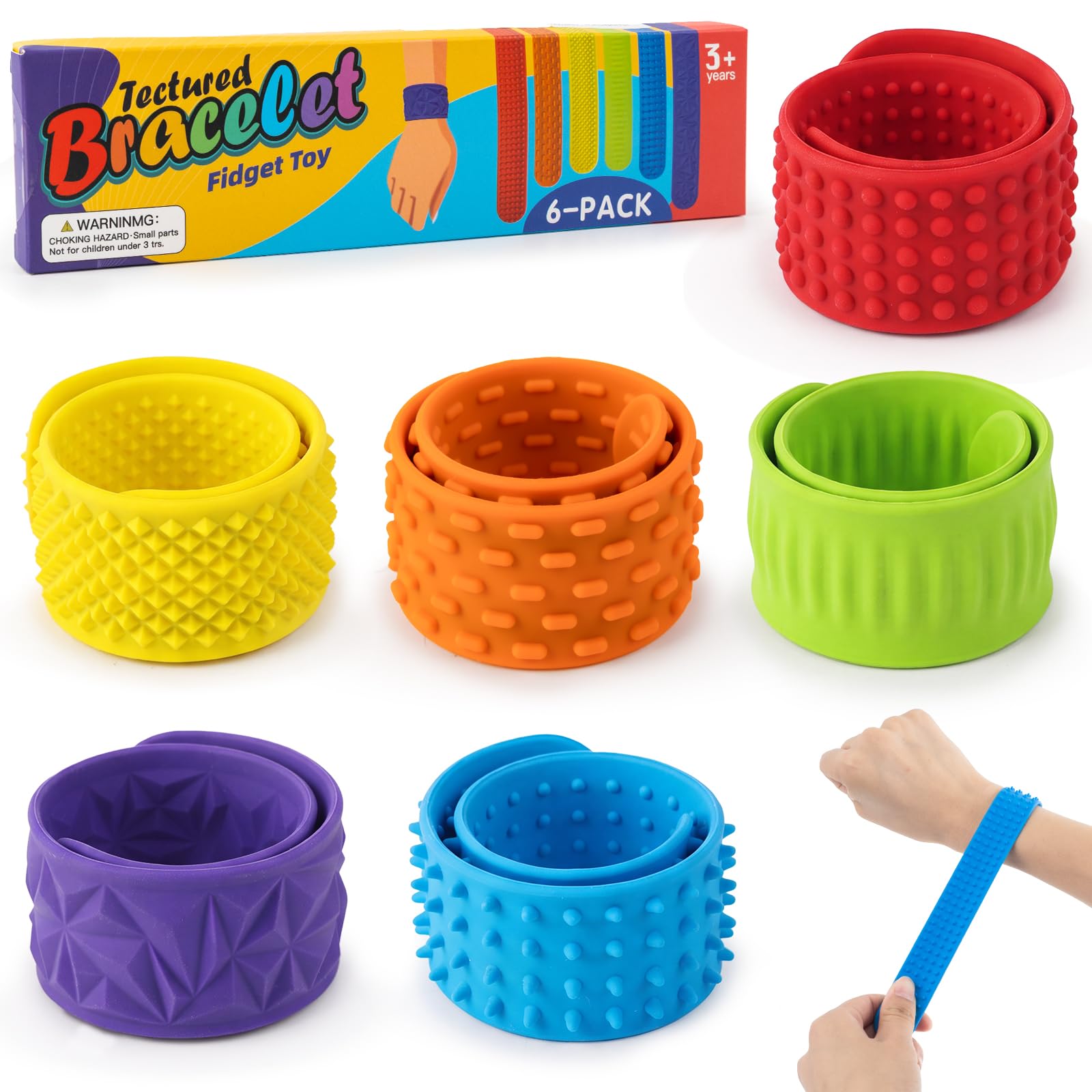 6 Pcs Fidget Toys Sensory Bracelet, Fidget Slap Bands Stress Relief Toy
