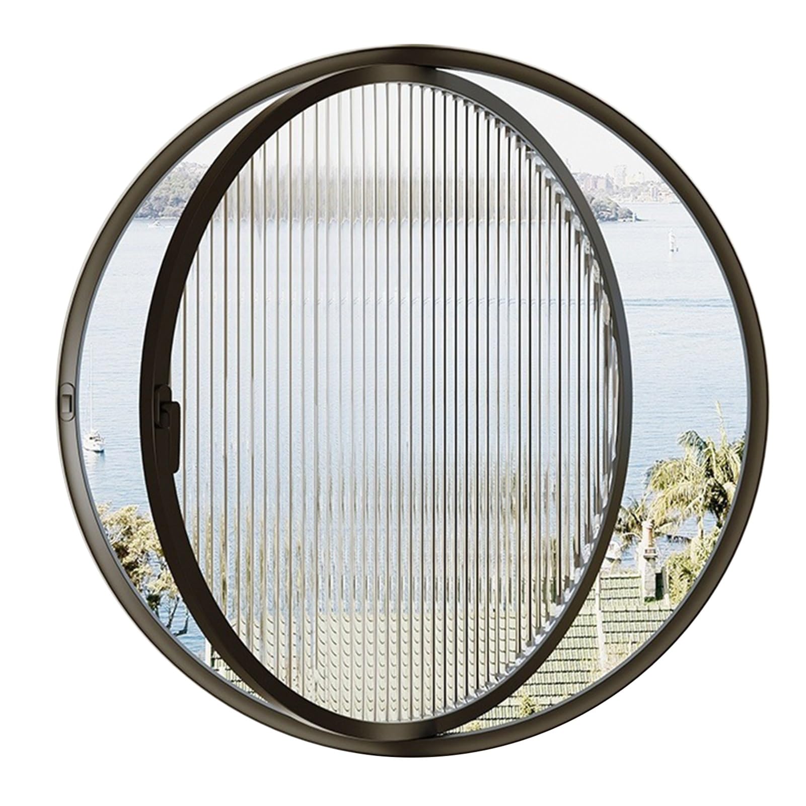 Ventana abatible redonda de cristal estriado y aluminio con apertura de 360 grados 1