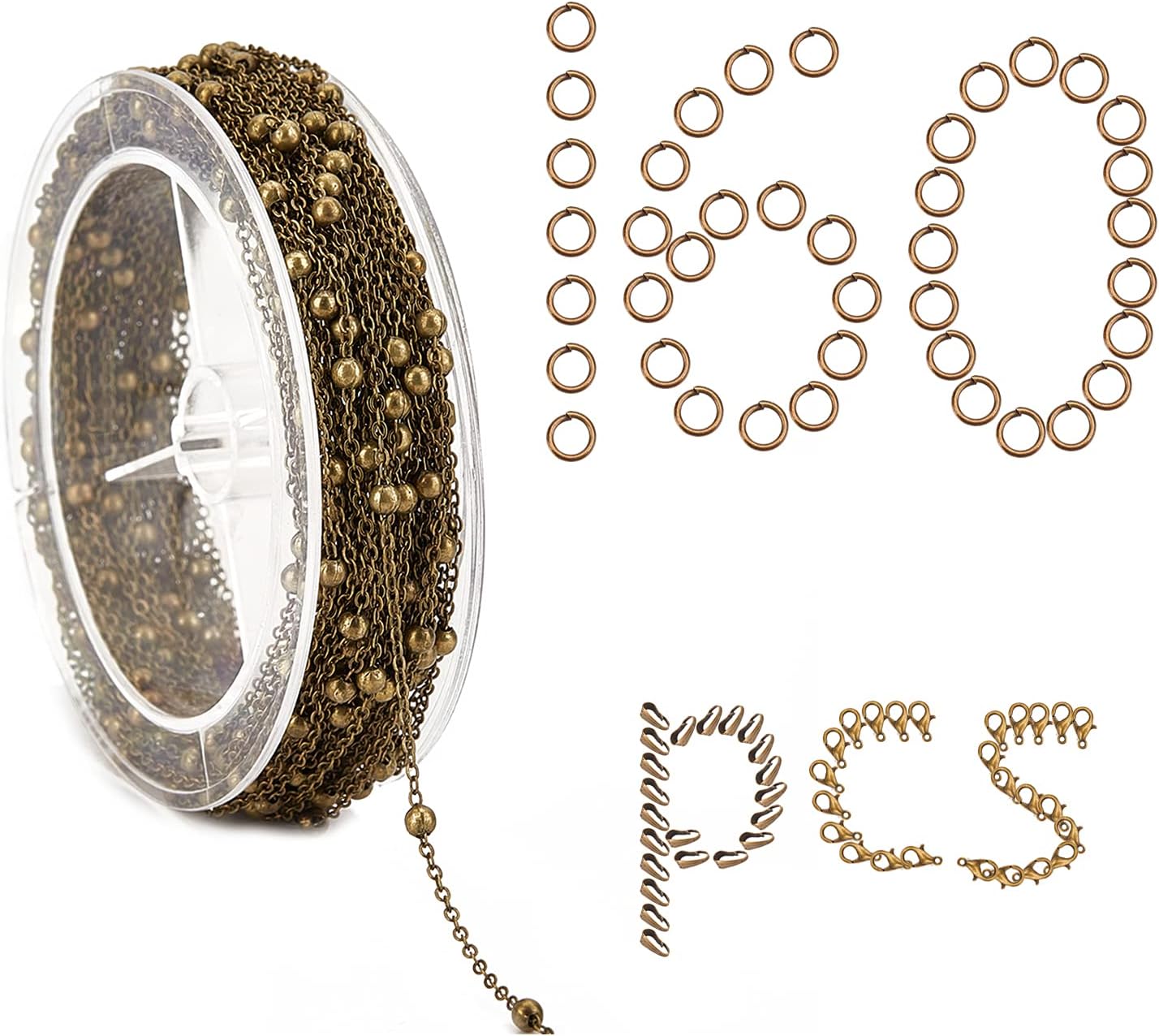SUNNYCLUE 39 Feet Antique Bronze Satellite Chains Necklace Jewelry Making Chains with Brass Jump Rings Lobster Clasps Pinch Bails for Necklaces Bracelets Anklet Earring Jewelry Making