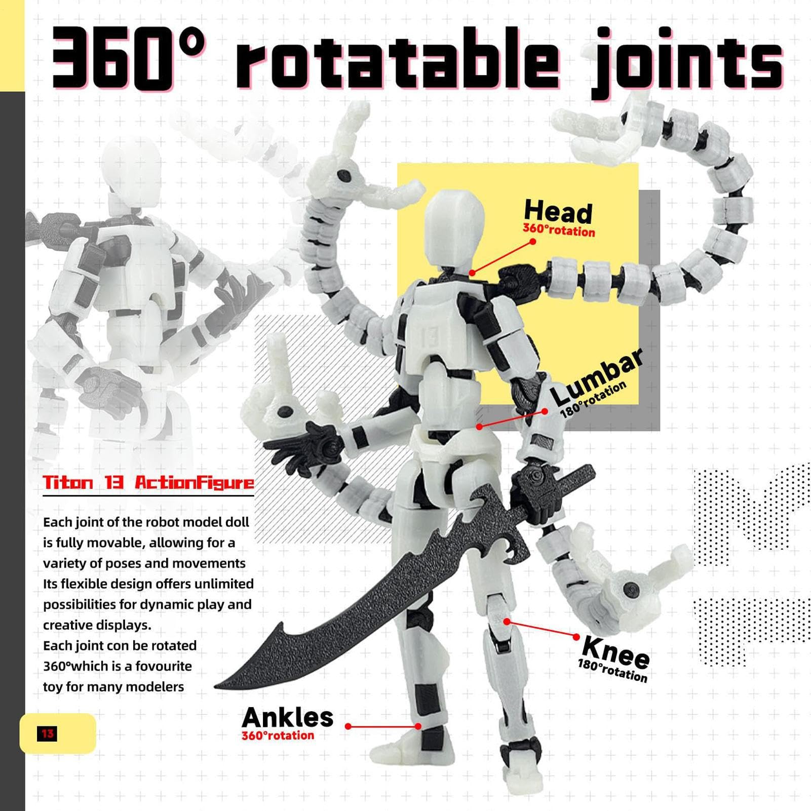 3D Printed Mannequin Toys, Action Figure Already Assembly, Multis-Jointed Movable Model With 3 Hand Types And 7 Tool Options - Image 3
