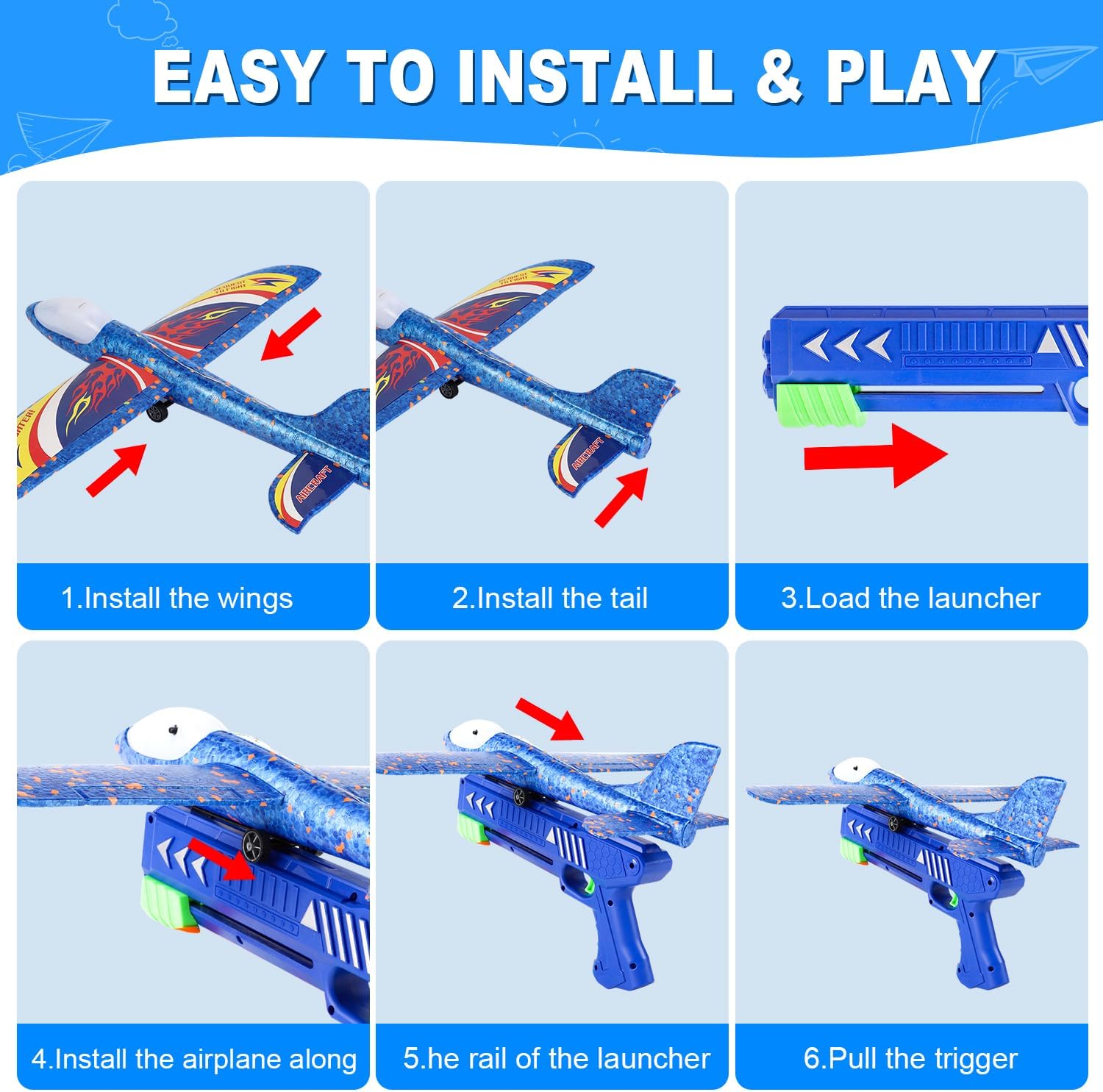 Airplane Launcher Toys,3 Pack 13.2'' LED Foam Glider Catapult Plane Toy for Boys,2 Flight Modes Outdoor Flying Toys Birthday Gifts for Boys Girls 3 4 5 6 7 8 9 10 11 12 Year Old