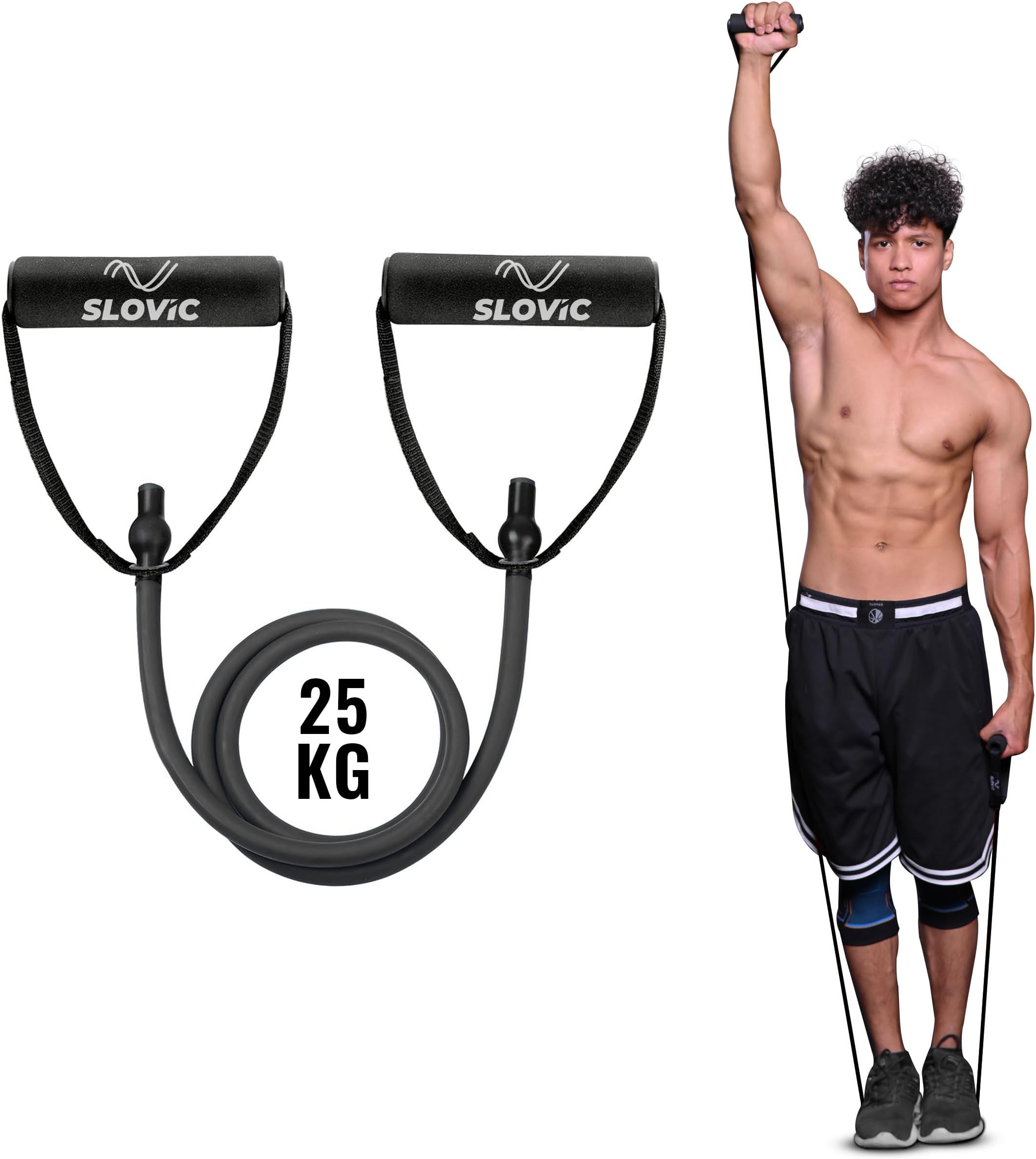 SLOVIC Resistance Tube/Band with Sturdy Handles, Door Anchor for Men and Women with Extensive Guide Containing 30 Plus Exercises | 3 Years Warranty