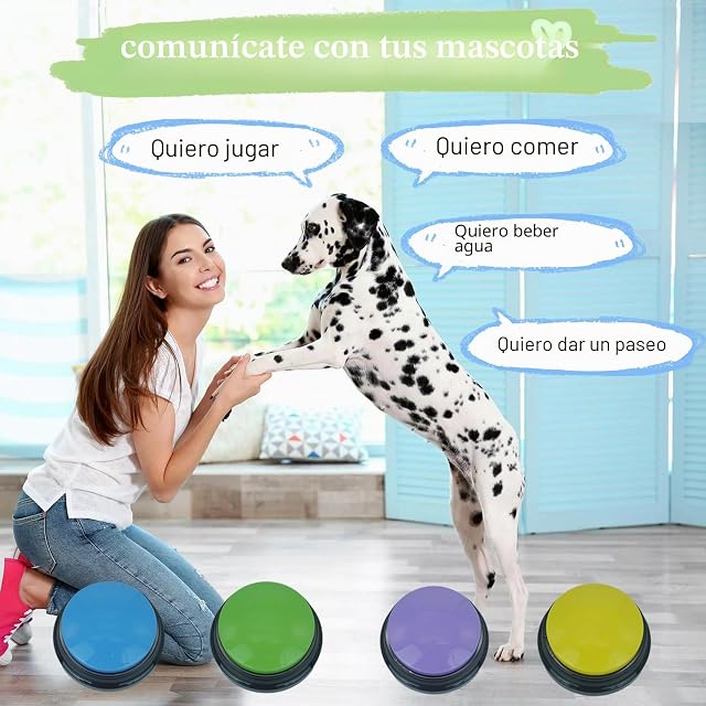 Foto 2 de 6 de Gelabur Juego de 4 botones para perros para comunicación, botones grabables de voz para aula