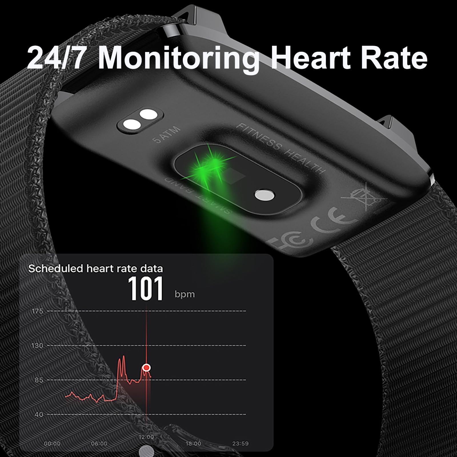 Braccialetto fitness tracker senza display per cardiofrequenzimetro, monitoraggio della pressione sanguigna, 50 + modalità sportive, contatore di calorie, IP68, impermeabile, smartwatch, braccialetto