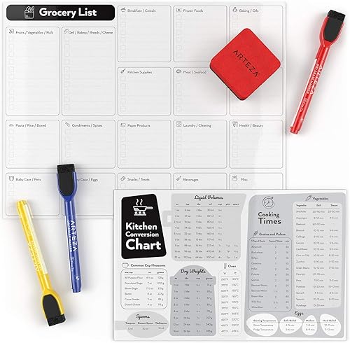 Miniatura 10 de Arteza Juego de pizarra magnética de borrado en seco para menú (pizarra negra de borrado en seco de 16 x 12 pulgadas, tabla de conversión de cocina