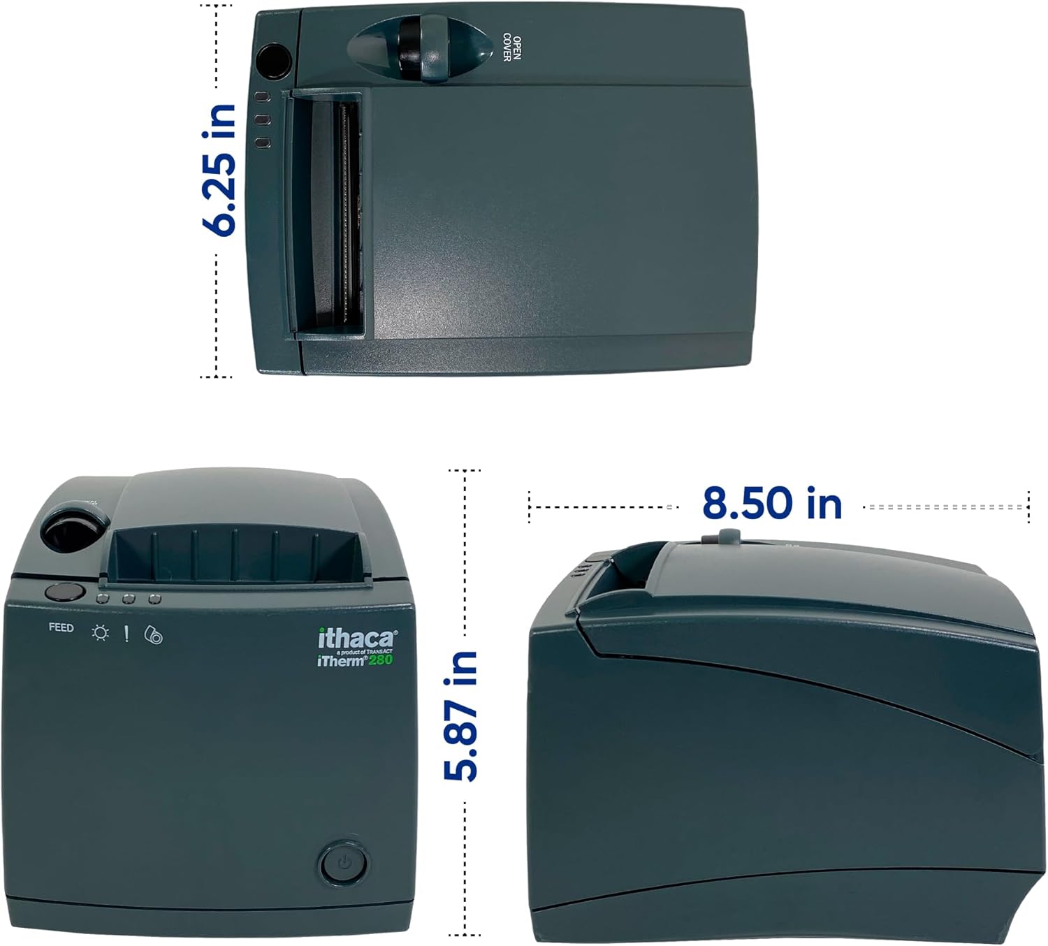 ITHACA, 280, PRINTER, DIRECT THERMAL, USB, AUTO-CUTTER, DARK GRAY, INCLUDES POWER SUPPLY & CORD, CABLE PURCHASED SEPARATELY - Model#: 280-USB-DG