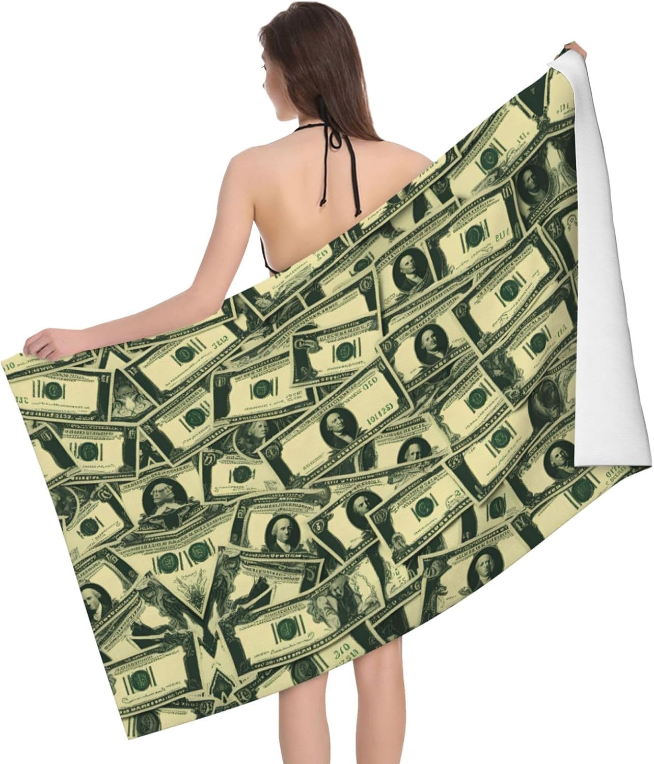 Many Cartoon Dollars Soft Fluffy Absorbent Bath Towel Portable Colorfast Double Sided for Beach Travel Outdoor Use