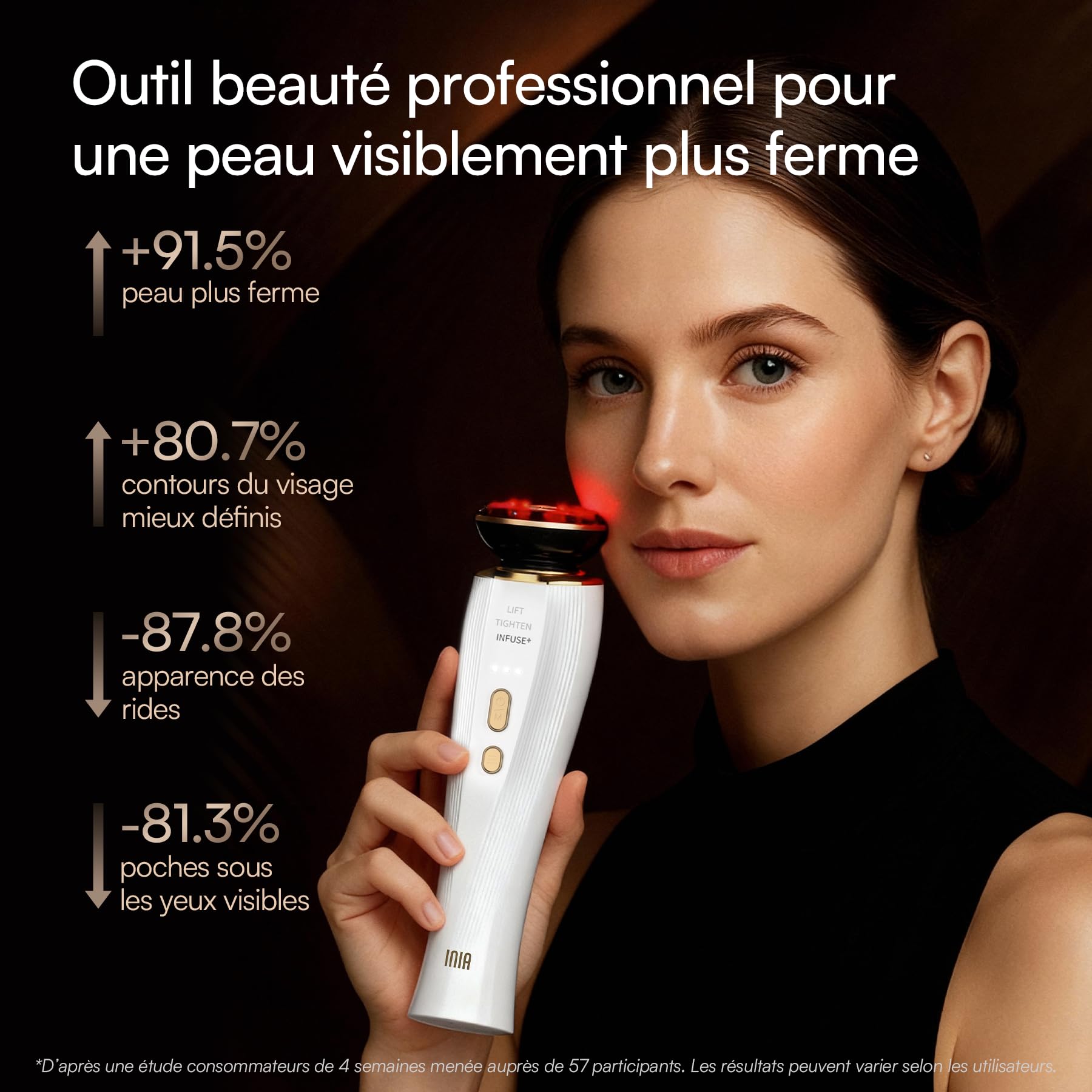 INIA Appareil de Lifting Visage Micro-courant & Luminothérapie - Soin Anti-Âge pour Raffermir et Lisser la Peau du Visage et du Cou - Réduction des Rides et Poches - Massage Facial
