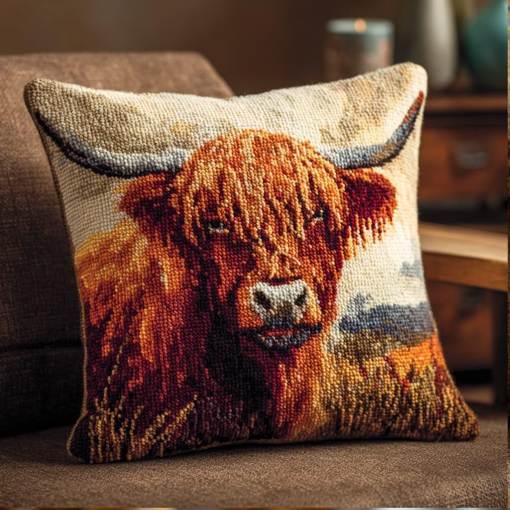 kitphoenix Latch Hook Embroidery Kits Highland Cattle 43Cmx43Cm