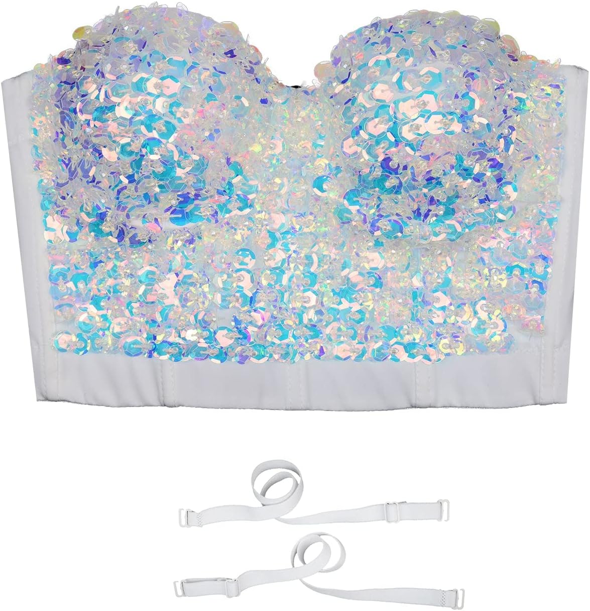 ELLACCI Sexy Sequin Bustier Crop Top Push up Club Party Corset Top White