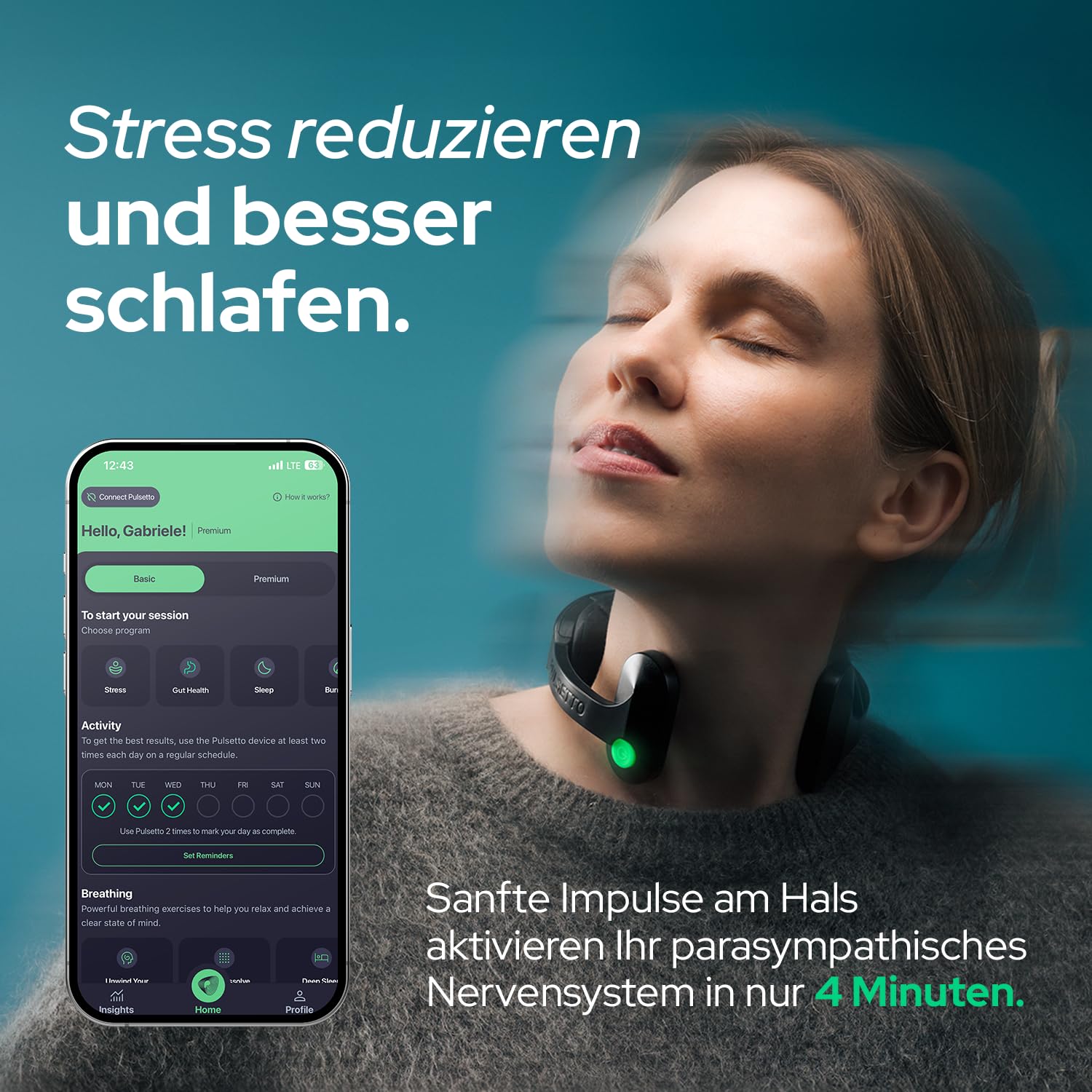 Pulsetto FIT (V2) Wellness-Wearable – Gerät zur Unterstützung von Entspannung, Schlaf und täglichem Wohlbefinden