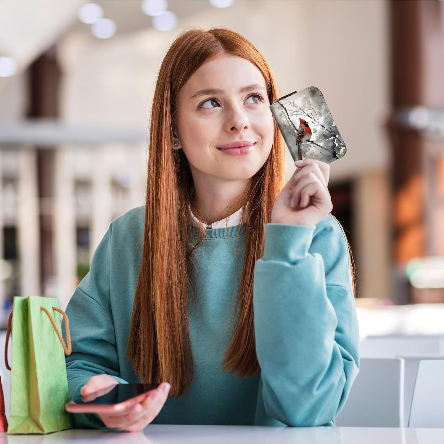 Credit Card Holder with Zipper, Slim RFID Blocking Card Wallet for Women Men Art Red Cardinal Birds Design PU Leather Small Accordion Card Case Wallet, ID Card Organizer, Pocket Business Card Case - Image 6