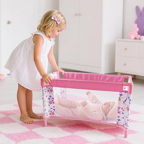 Miniatura 5 de Cuna para Muñecas Bebé Reborn, Cama de Muñeca para Bebés de 18 Pulgadas, Cuna de Juguete Extraíble para Corralito de Muñecas de Bebé, Accesorios