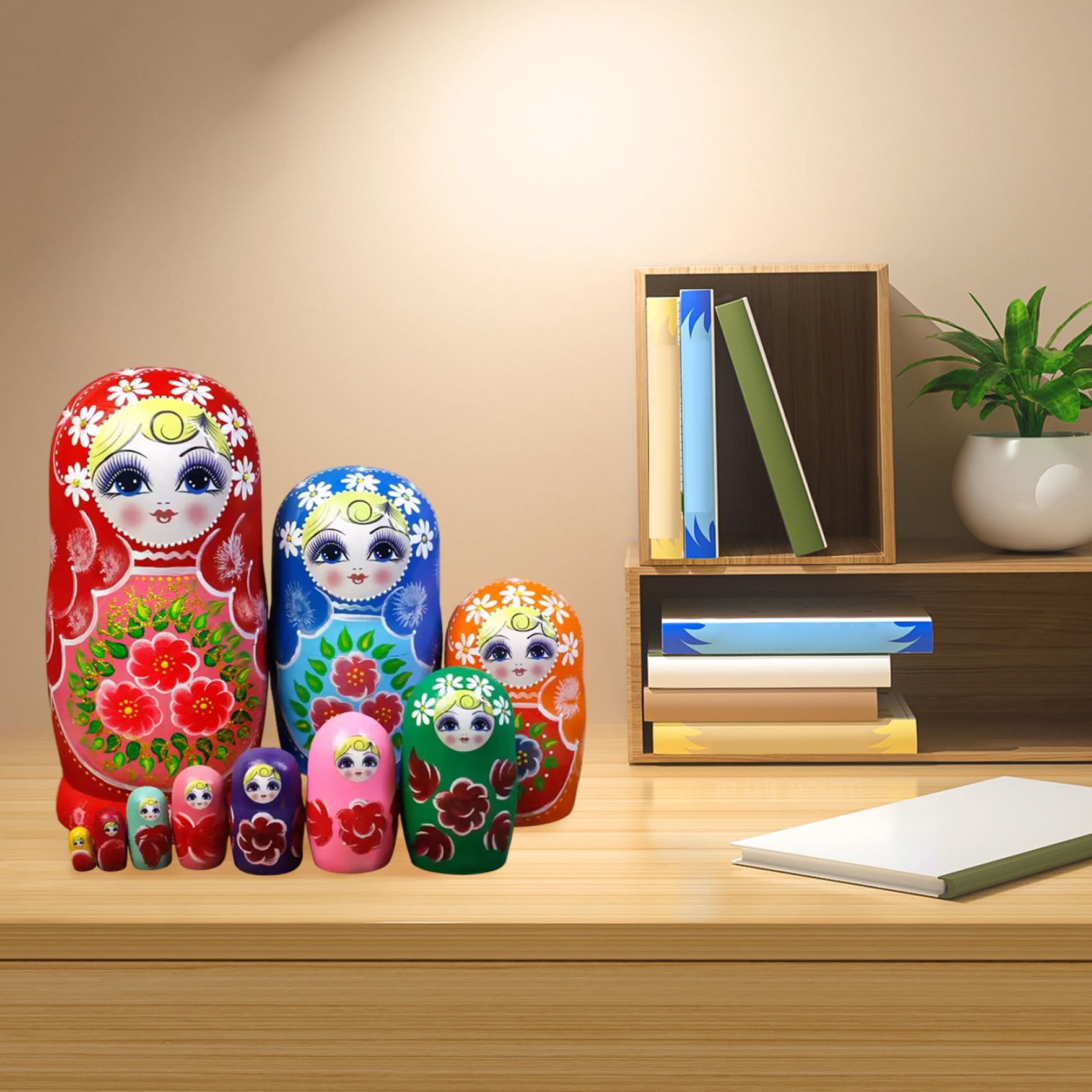 10 Unids/Set Muñecas Rusas Anidadas, Muñeca Matryoshka Apilable De Madera, para Niños, Niños, Adultos, Decoración De Estantes para El Hogar, 21 Cm