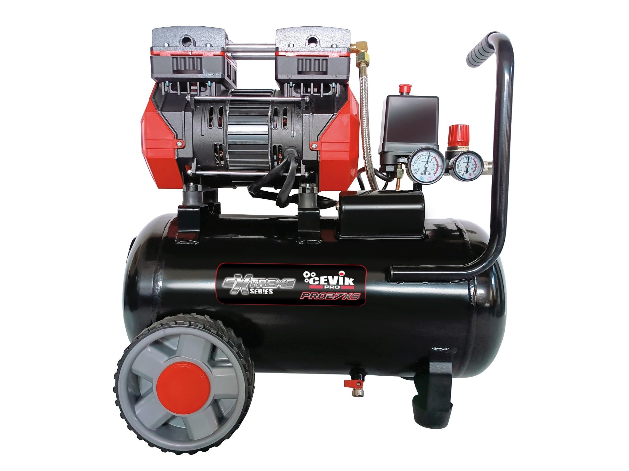 CEVIK PRO - CA-PRO52XS - Compresor Aire Silencioso - 72 dB - 50 litros - 2HP - Máx 8 Bar - 230 l/min - Sin Aceite - Dos Salidas de Aire - Compacto y Portátil - Compresor de Pintura y Neumática
