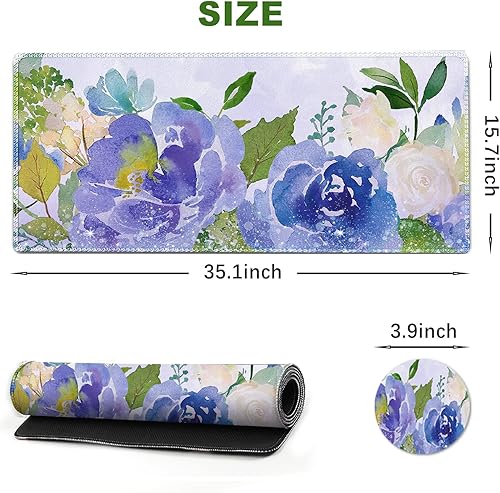 Vista 13 de ARTSO Alfombrilla de escritorio grande negra, alfombrilla de mouse para juegos XXL, alfombrilla de escritorio antideslizante con base de goma, Flor