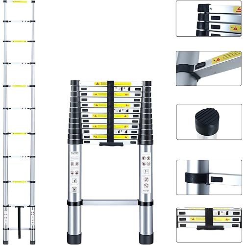 Yooikeey Telescoping Ladder 9.5FT（2.9m）, Aluminum Telescopic Extension Ladder EN131 and CE Standard, Lightweight Collapsible Ladder Max Load 330lbs, Portable Folding Ladder for Home, Outdoor(2.9m)